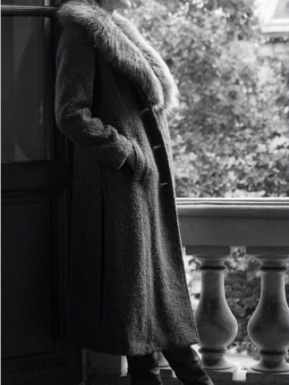 elevenses BoucleTrench Coat with Fur Collar - Gray